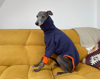 Navy and Orange Fleece Cuff Jumper Pyjamas Italian Greyhound, Whippet, Lurcher, Greyhound, Saluki Sighthound
