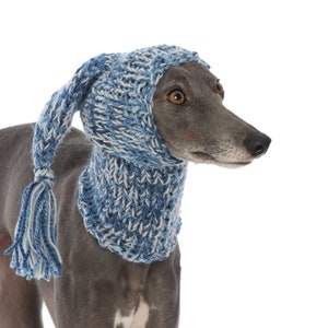 DIFFERENT COLOURS Hand Knitted Tassel Hat and Snood Ear Warmer Whippet, Greyhound, Italian Greyhound, Lurcher Sighthound Galgo Saluki image 2