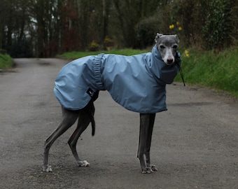 Grey Whippet Greyhound Rain Mac Coat with Breathable Mesh Lining and Adjustable Waist Strap Lurcher/ Italian Greyhound/ Sighthound