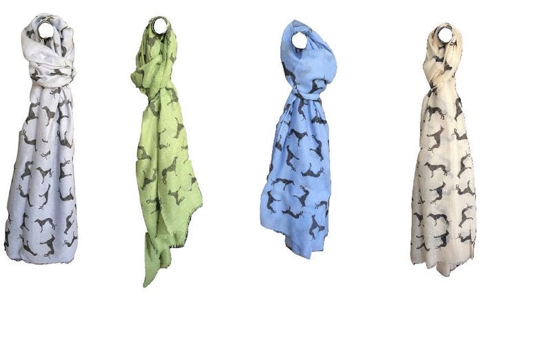 5 Colours Soft Cotton Scarf of Whippet, Greyhound, Italian Greyhound, Saluki, Sighthound, Lurcher, Dog Print Gift Unusual image 1