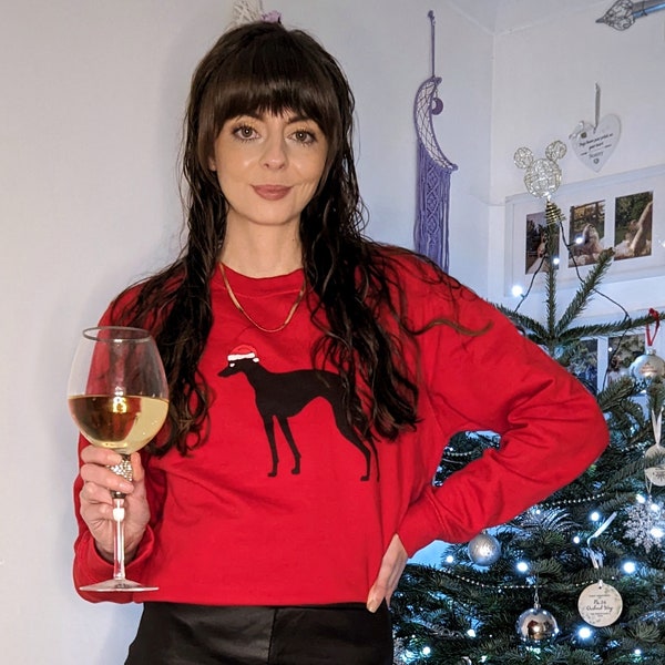 Red Festive Christmas Sighthound Sweater Jumper Whippet Greyhound Italian Greyhound Sighthound Lurcher Clothing Gift