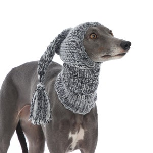 DIFFERENT COLOURS Hand Knitted Tassel Hat and Snood Ear Warmer Whippet, Greyhound, Italian Greyhound, Lurcher Sighthound Galgo Saluki image 3