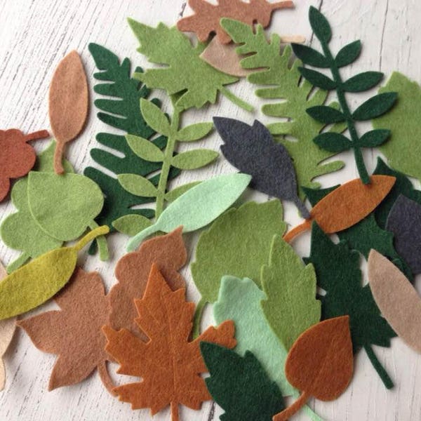 Mixed lot of medium and large die cut wool felt leaves, shapes, foliage, autumn leaf craft, large felt leaves, die cut embellishment