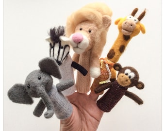 Wild animals - felted wool finger puppets.