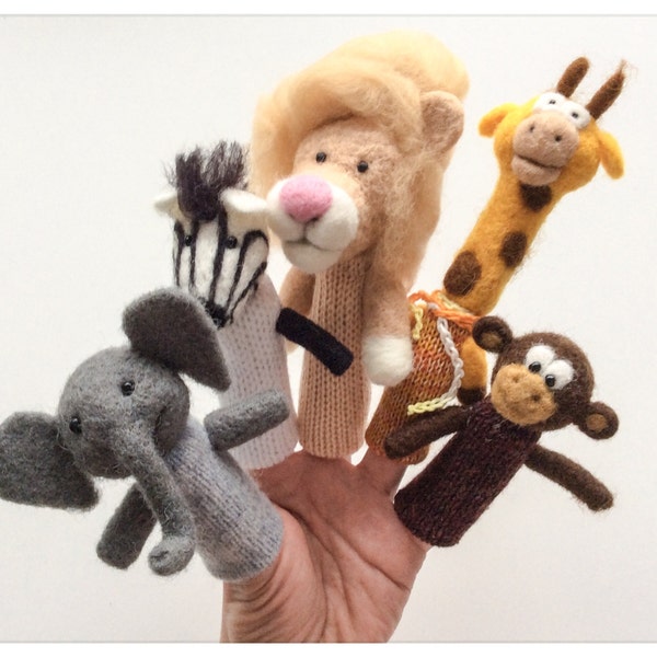 Wild animals - felted wool finger puppets.