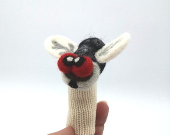 Felted wool finger puppet Mouche.