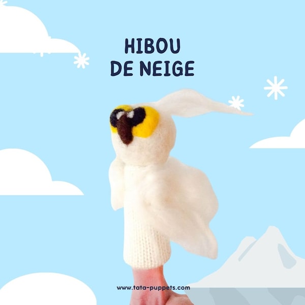 Marionnette à doigt en laine feutrée Hibou de neige.