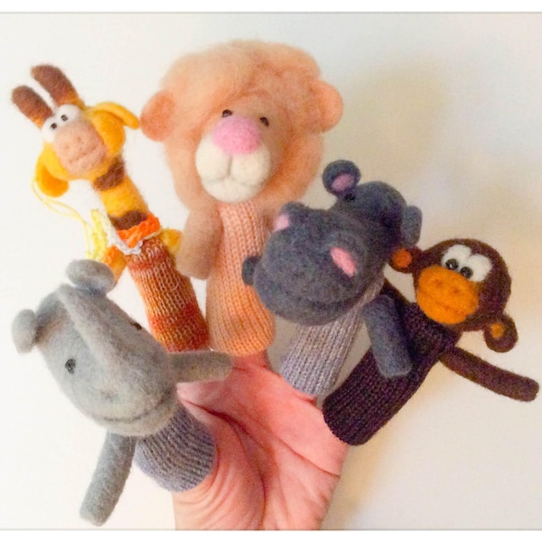 Finger-puppets animals "Safari/"Finger-puppets animals "Safari" - 5 felted and knitted wool puppets