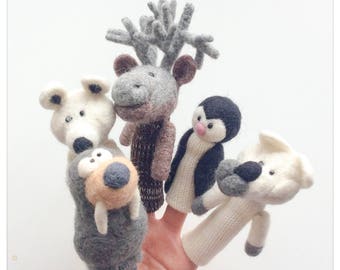 Finger puppets Greenland animals in felted wool