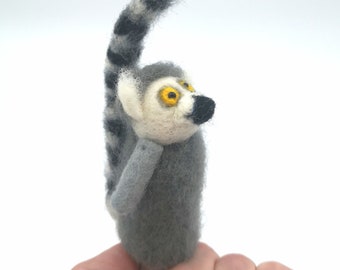 Felted wool finger puppet A lemur.