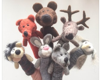 The forest - 7 puppet animals with felted wool fingers