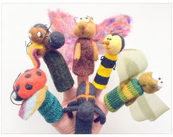 Little garden beasts - finger puppets in hushed wool