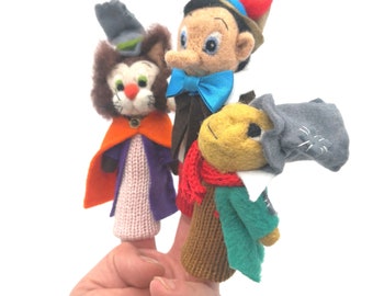 Pinocchio 3 felted wool finger puppets.