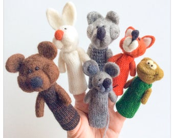 Animal puppets in felted wool for the Maisonnette tale.