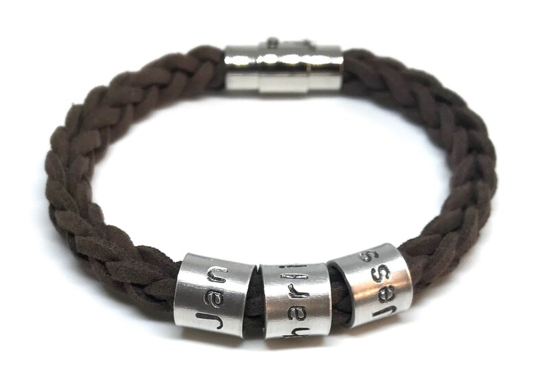 Dad bracelet with kids names Man Leather Bracelet Etsy