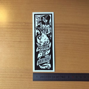 Mermaid Bookmark Poisson de Bibliothèque Original Linocut Print Handmade Limited Edition 1,9 x 5,9 image 3