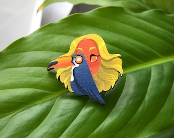 Wooden Pin Badges - Tropical Toucan - eco friendly with rubber back - 1.3" x 1.2"