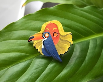 Pins en bois - Tropical Toucan - pins eco friendly avec attache en caoutchouc - 3,4 cm x 3,2 cm