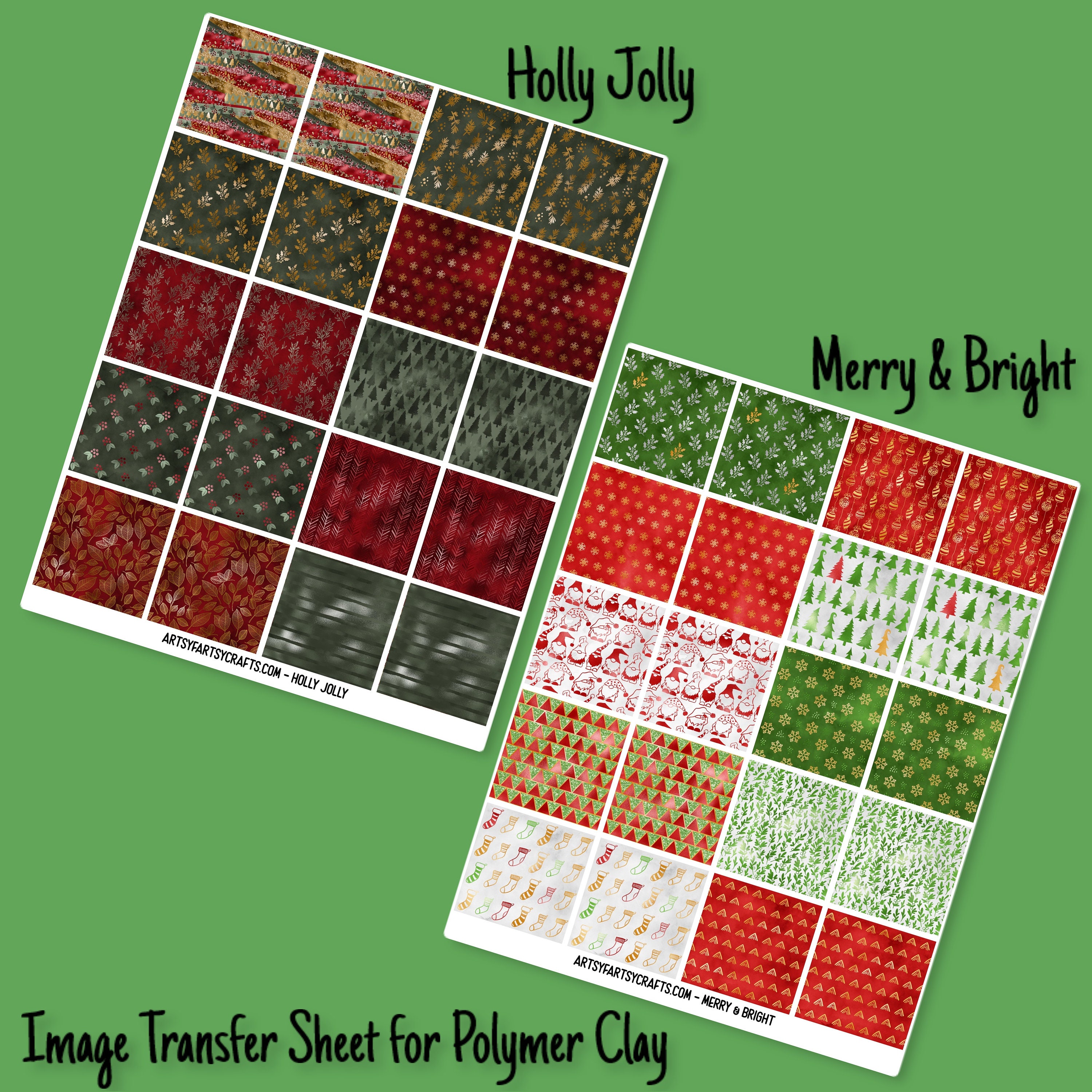 Clay Transfer Paper, Holiday Pattern Set, Christmas Transfer Paper Set,  Candy Cane, Snowman, Holiday Lights Set, Polymer Clay, Art Supplies 