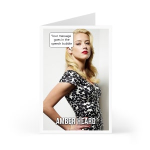 Tarjeta de felicitación de cumpleaños de Amber Heard. Personalice su mensaje en un bocadillo o en una tarjeta.