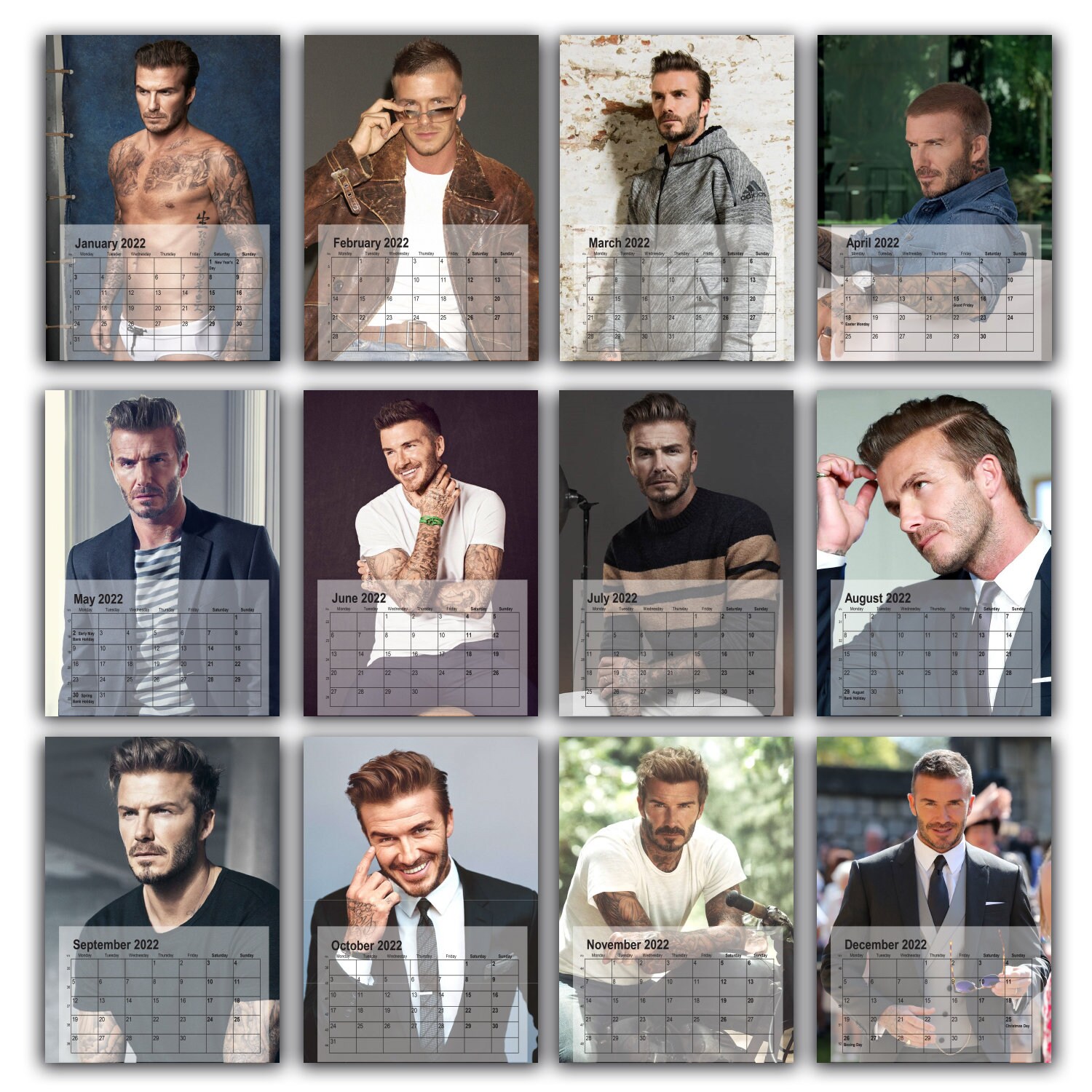 David Beckham Full Photo 2023/4 Calendar Personalised 12 Etsy UK