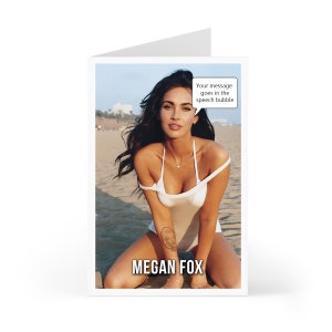 Anniversaire Megan Fox, carte de voeux personnalisée avec votre message dans une bulle ou sur carte