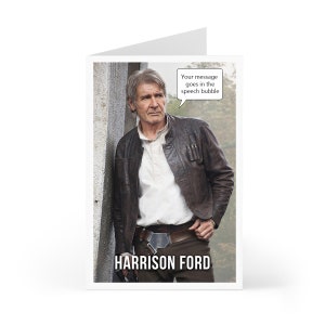 Anniversaire Harrison Ford, carte de voeux personnalisée avec votre message sous forme de bulle de dialogue ou sur carte
