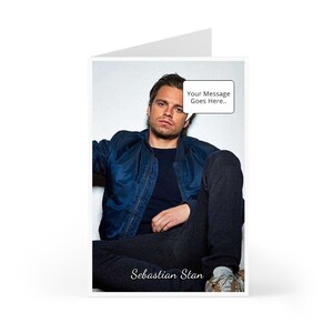Sebastian Stan Geburtstagskarte, Grußkarte mit Ihrer personalisierbar Nachricht in Sprechblase oder auf Karte