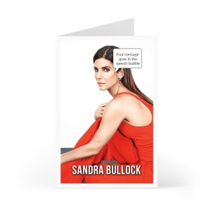 Anniversaire Sandra Bullock, carte de voeux personnalisée avec votre message en bulle ou sur carte