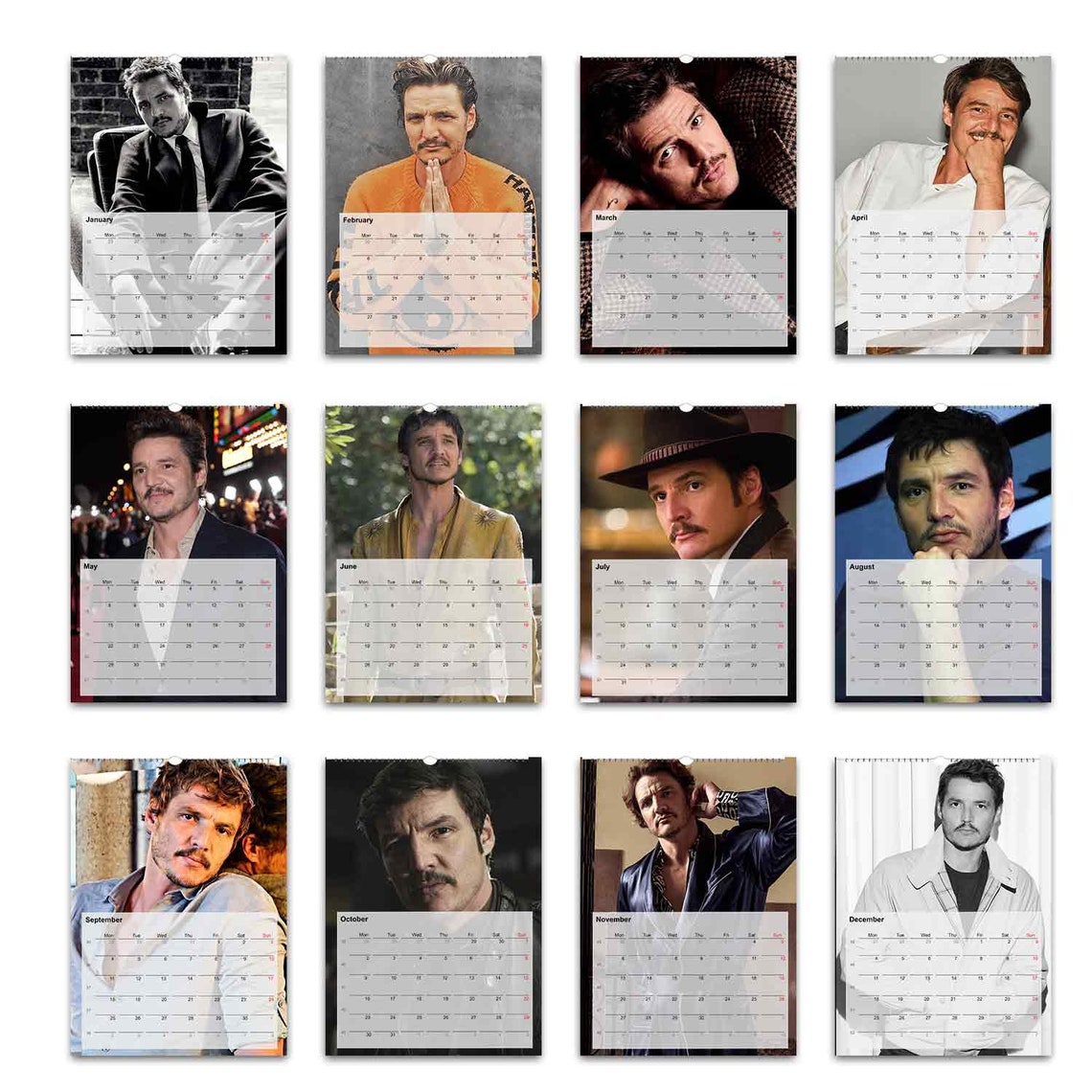 Pedro Pascal Full Photo Calendar Choose Start Month 2024 Personalised