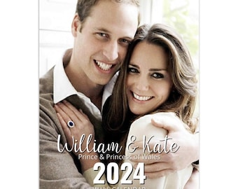 William & Kate Prince and Princess of Wales 2024/5 | Choose Start | personalised Calendar Full Photo slim dates Wall hung