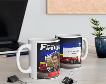 Firefighter Personalised Mug, add photo, name and message