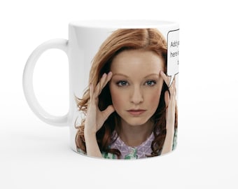 Lindy Booth Mug Personalised Message in the speech bubble