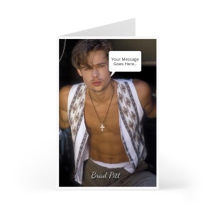 Anniversaire Brad Pitt, carte de voeux personnalisée avec votre message dans une bulle ou sur carte