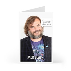 Jack Black Birthday, wenskaart gepersonaliseerd je bericht in tekstballon of op kaart