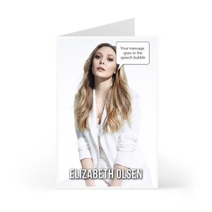 Anniversaire d'Elizabeth Olsen, carte de voeux personnalisée votre message en bulle de dialogue ou sur carte