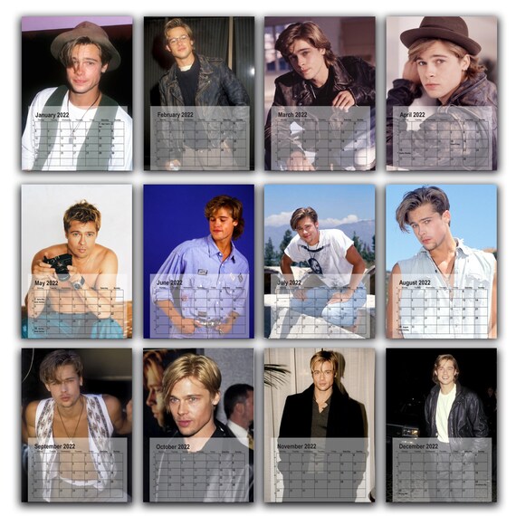 Pitt Calendar 2022 23 Young Brad Pitt Full Photo Calendar 2022 Personalised | Etsy