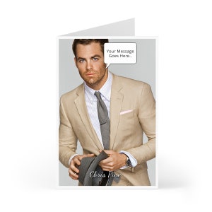 Anniversaire Chris Pine, carte de voeux personnalisée avec votre message dans une bulle ou sur carte