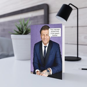 Anniversaire Sean Bean, carte de voeux personnalisée avec votre message en bulle ou sur carte