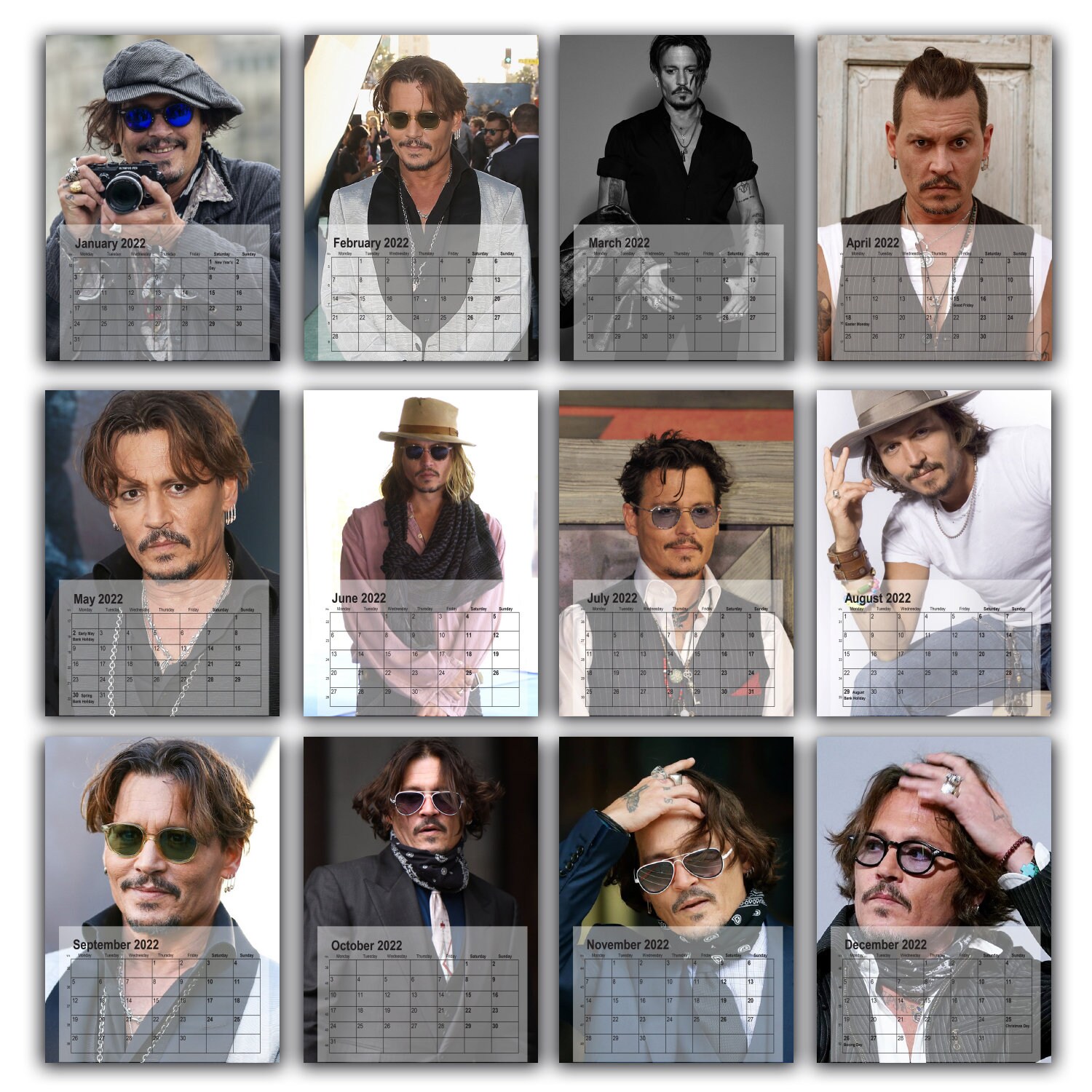 Johnny Depp 2022 Office Desktop Holiday Calendar Key Ring Buen Producto 