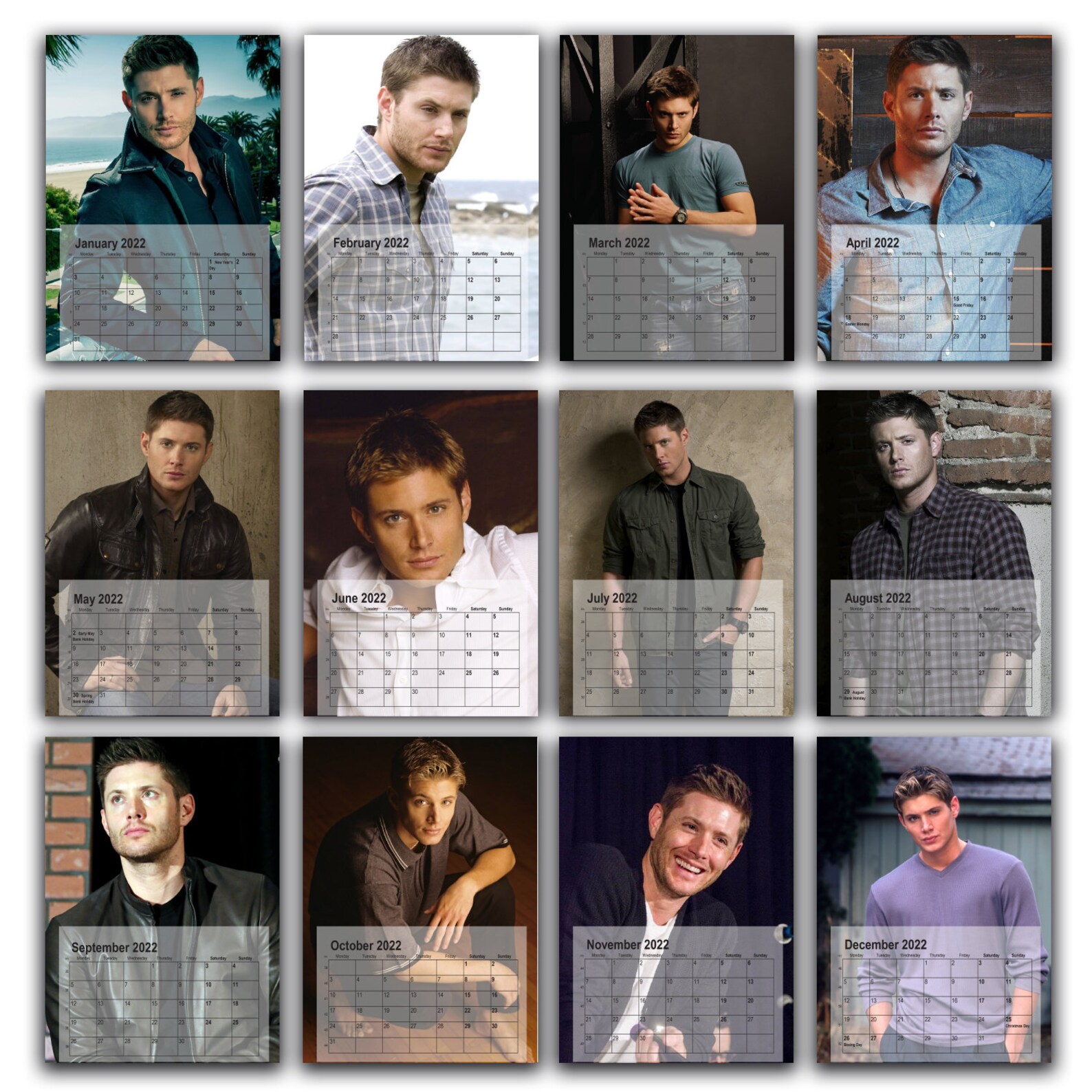 Jensen Ackles Full Photo 2023/4 Calendar Personalised 12 Etsy Ireland