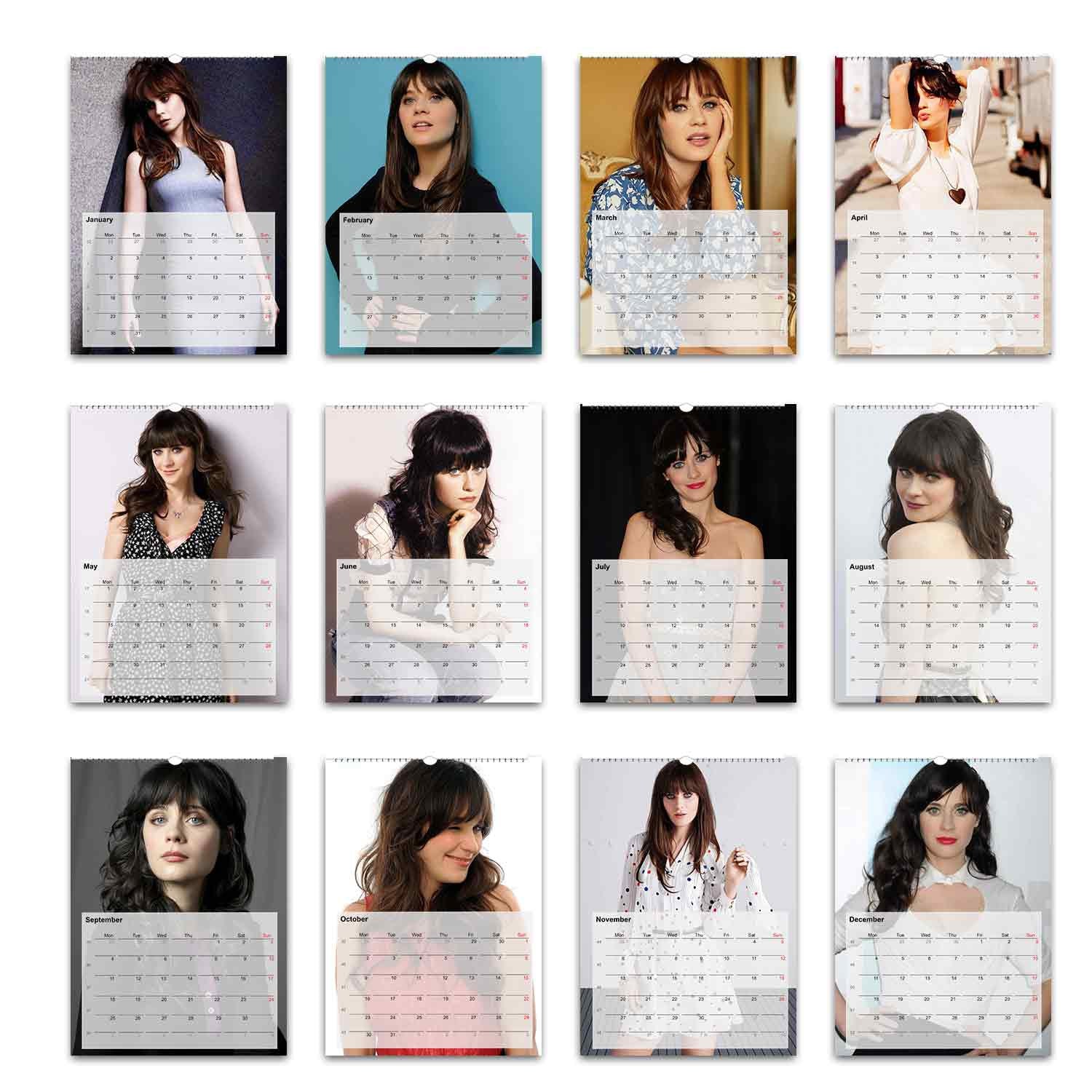 Zooey Deschanel Full Photo Calendar Choose Start Month 2024 Etsy