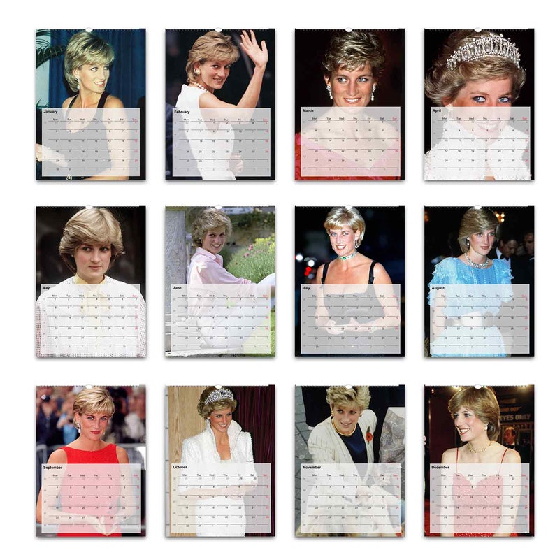 Lady Diana Princess of Wales Full Photo Calendar Choose Start Month