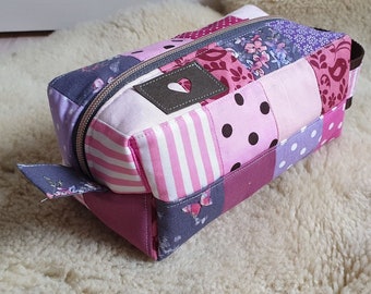 Make-up bag, pink, boxy bag, patchwork, cosmetic bag, pen box