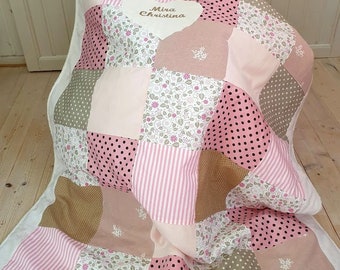 Patchwork blanket "Zuckerschnute", cuddly blanket, microfleece, bedspread, gifts, birthday, upcycling