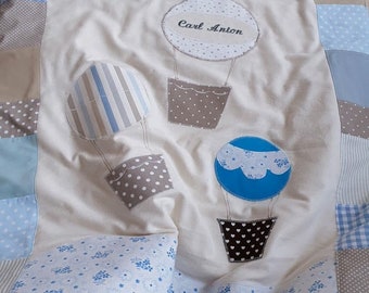 Baby blanket "lucky balloons", with names, patchwork blankets, microfleece, blanket