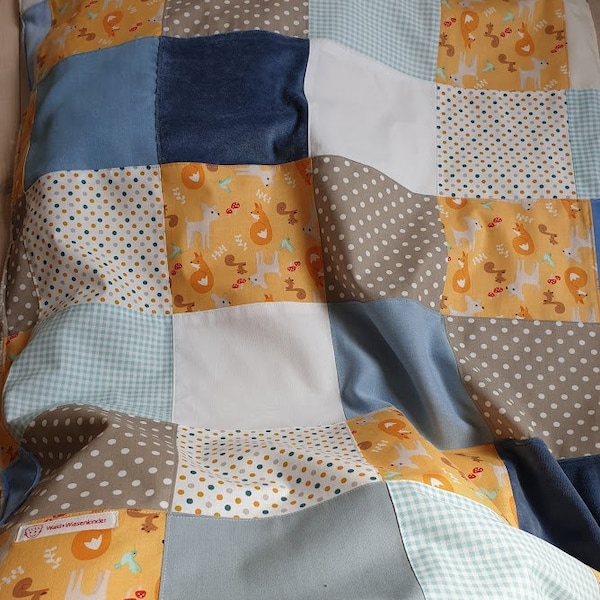 Babydecke "Sommersonne", mit Namen, Patchworkdecken, Microfleece, Kuscheldecke