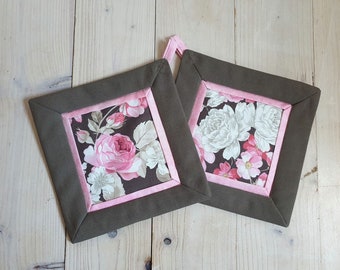 2-pot holder set "Romantic dinner", pot holders, cooking, kitchen textiles, gift, ready for dispatch