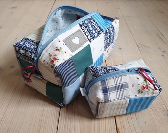 Schminktasche, "Blaues Doppelpack", patchwork, Kosmetikbeutel, Stiftebox, Kulturbeutel