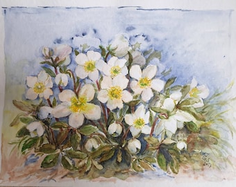 Aquarellbild "Christrose", Malerei, Kunst, Aquarell, Frühling